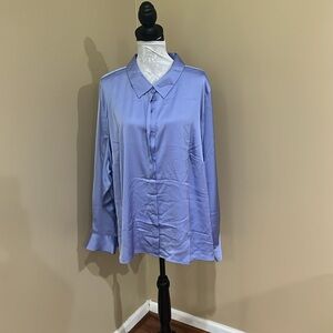 Slim fit button down satin purple long sleeve top by a new day size 3X